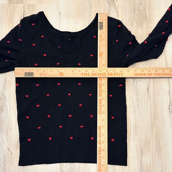 & Other Stories Women M Sweater Wool Cotton V-Back Polka Dots Red Black - Picture 7 of 7